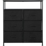 AMISEN Fabric Dresser Chest with 6 Drawers Drawer Chest with 2 Tier Wood Shelves Tall Nightstand Functional Organizer Unit for Closets Bedroom Hallway Black