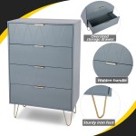 Anbuy 4 Drawer Dresser Blue Chest of Drawers for Bedroom Tall Storage Cabinet Dresser Organizer Unit with Metal Legs for Living Room Closet Hallway Blue