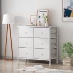 BOLUO White Dresser for Bedroom 6 Drawer Organizers Fabric Storage Chest Tower Tall Wide Dressers Unit for Closet Nursery Hallway Office Kids and Adult Modern
