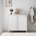 BOLUO White Dresser for Bedroom 6 Drawer Organizers Fabric Storage Chest Tower Tall Wide Dressers Unit for Closet Nursery Hallway Office Kids and Adult Modern