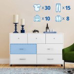 Cozy Castle 7 Drawer Dresser Chest of Drawers Horizontal Dresser White Dresser Bedroom Dresser with 3 Small Drawers and 4 Large Drawers for Clothing Storage Wide Dresser White