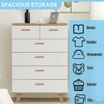 Henf Modern 6 Drawers Dresser Elegant 6 Drawers Chest Dresser Storage Cabinet with Wood Handles and Foot Chest of Drawer Cabinet for Closet Bedroom Living Room Kids Room