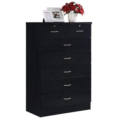 HODEDAH IMPORT Hodedah 7 Chest with Locks on 2-Top Drawers in Black Dresser Assembled dimensions: 48 in. H x 31.5 in. W x 18 in. D