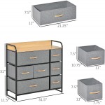 HOMCOM 7-Drawer Dresser Fabric Chest of Drawers 3-Tier Storage Organizer for Bedroom Entryway Tower Unit with Steel Frame Wooden Top Light Grey