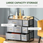 HOMCOM 7-Drawer Dresser Fabric Chest of Drawers 3-Tier Storage Organizer for Bedroom Entryway Tower Unit with Steel Frame Wooden Top Light Grey