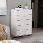 Homsee Modern Dresser Storage Chest with 5 Drawers Wood Dresser Chest with Gold Metal Legs and Handles for Bedroom Living Room White 27.4”L x 15.6”W x 44.9”H