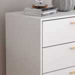 Homsee Modern Dresser Storage Chest with 5 Drawers Wood Dresser Chest with Gold Metal Legs and Handles for Bedroom Living Room White 27.4”L x 15.6”W x 44.9”H