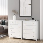 HOUSUIT Drawer Chest 4 Dresser Chest of Drawers Clothes Storage Cabinet with Drawers Modern Dresser for Bedroom Hallway Living Room Nursery White