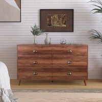 JOZZBY 6 Drawer Dresser Modern Wood Dresser for Bedroom with Wide Drawers and Metal Handles Storage Chest of Drawers for Living Room Hallway Entryway