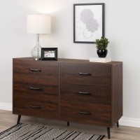 Mid Century Modern Dresser 6 Drawer Dresser for Bedroom with Spacious Drawers Wood Dressers with Metal Handles Storage Chest of Drawers for Entryway Hallway Living Room
