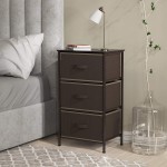 Simple Houseware Nightstands Dresser for Bedroom 3-Tier Organizer Drawer Storage Tower Brown