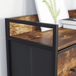 SONGMICS Drawer Dresser Storage Tower Metal Frame with Handles Rustic Brown + Black