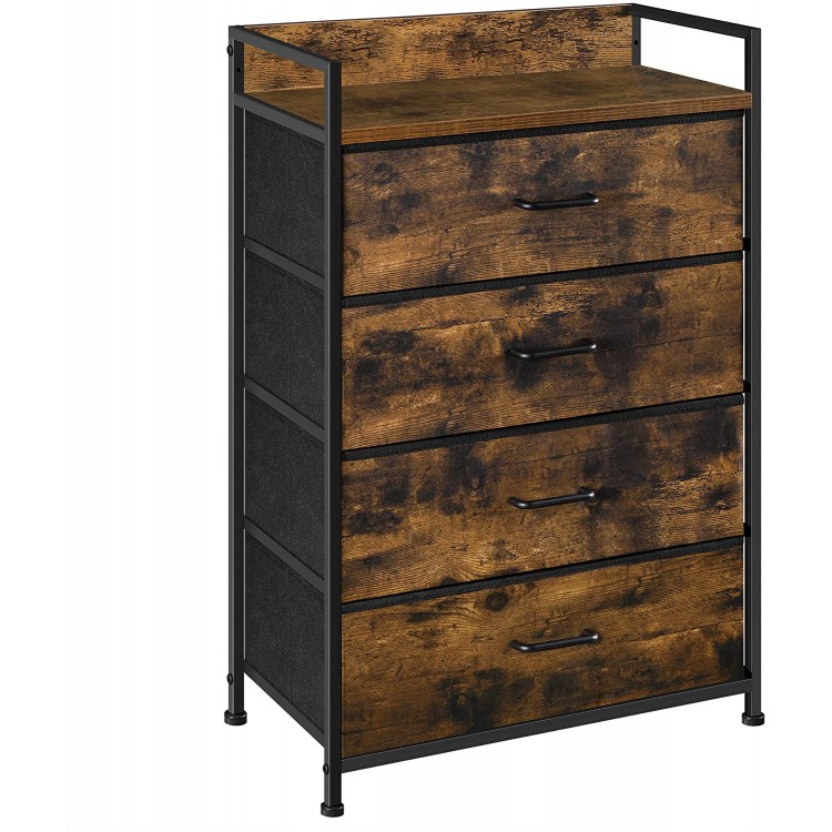 SONGMICS Drawer Dresser Storage Tower Metal Frame with Handles Rustic Brown + Black
