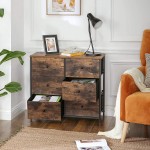 SONGMICS Dresser for Bedroom Closet Fabric Chest of Drawers with Metal Frame Wooden Top and Front 31.5 x 11.8 x 27.1 Inches Rustic Brown + Black