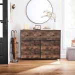 SONGMICS Industrial Wide Dresser Storage Tower Rustic Chest of Drawers with 7 Fabric Drawers Metal Frame Wooden Top and Front Rustic Brown and Black ULGS037B01