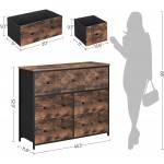 SONGMICS Industrial Wide Dresser Storage Tower Rustic Chest of Drawers with 7 Fabric Drawers Metal Frame Wooden Top and Front Rustic Brown and Black ULGS037B01
