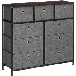 SONGMICS Storage Chest Dresser with Fabric Drawers for Closet Apartment Dorm Nursery 37‘’ Dark Gray + Dark Walnut