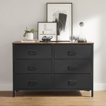 SONGMICS Vertical Wide Dresser Storage Tower with 6 Drawers Steel Frame Wooden Top for Bedroom Entryway Closet Rustic Brown + Black