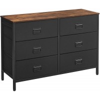 SONGMICS Vertical Wide Dresser Storage Tower with 6 Drawers Steel Frame Wooden Top for Bedroom Entryway Closet Rustic Brown + Black