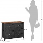 SONGMICS Wide Dresser Fabric Drawer Dresser with 5 Drawers Industrial Closet Storage Drawers with Metal Frame Wooden Top Closet Organizer for Hallway Nursery Rustic Brown and Black ULVT05H