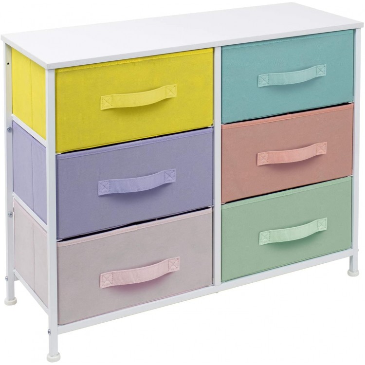 Sorbus Dresser with 6 Drawers Furniture Storage Tower Unit for Bedroom Hallway Closet Office Organization Steel Frame Wood Top Easy Pull Fabric Bins Pastel White