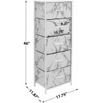 Sorbus Fabric Dresser for Bedroom Chest of 5 Drawers Tall Storage Tower Clothing Organizer for Closet for Living Room Steel Frame Fabric Bins Wood Handle Marble White – White Frame