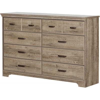 South Shore Versa Collection 8-Drawer Double Dresser Weathered Oak with Antique Handles