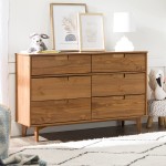 Transitional Farmhouse Framed 6-Drawer Dresser with Cup Handles Caramel