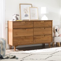 Transitional Farmhouse Framed 6-Drawer Dresser with Cup Handles Caramel