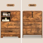 USIEKY Storage Cabinet with 2 Wide Drawers and 1 Door 2 Drawers Dresser for Bedroom Chest of Drawers with Open Shelf Side Storage Cabinet for Bedroom Living Room Rustic Brown