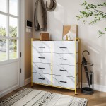 White Dresser with 8 Drawers LINSY HOME Wood Top Dresser for Bedroom Large Capacity Dressers Organizer Chest of Drawers for Hallway Nursery Entryway Closets Sturdy Metal Frame Easy Pull Handle