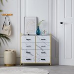 White Dresser with 8 Drawers LINSY HOME Wood Top Dresser for Bedroom Large Capacity Dressers Organizer Chest of Drawers for Hallway Nursery Entryway Closets Sturdy Metal Frame Easy Pull Handle