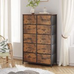 WLIVE 10-Drawer Dresser Fabric Storage Tower for Bedroom Nursery Entryway Closets Tall Chest Organizer Unit with Textured Print Fabric Bins Steel Frame Wood Top Rustic Brown Wood Grain Print
