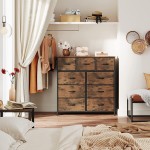 WLIVE 9-Drawer Dresser Fabric Storage Tower for Bedroom Nursery Entryway Closets Tall Chest Organizer Unit with Textured Print Fabric Bins Steel Frame Wood Top Rustic Brown Wood Grain Print