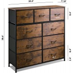 WLIVE 9-Drawer Dresser Fabric Storage Tower for Bedroom Nursery Entryway Closets Tall Chest Organizer Unit with Textured Print Fabric Bins Steel Frame Wood Top Rustic Brown Wood Grain Print