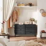 WLIVE Dresser for Bedroom with 5 Drawers Wide Bedroom Dresser with Drawer Organizer and Side Pockets Chest of Drawers Fabric Dresser for Closet Hallway Nursery Charcoal Black Wood Grain Print