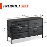 WLIVE Dresser for Bedroom with 5 Drawers Wide Bedroom Dresser with Drawer Organizer and Side Pockets Chest of Drawers Fabric Dresser for Closet Hallway Nursery Charcoal Black Wood Grain Print