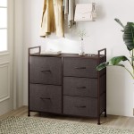 WLIVE Dresser with 5 Drawers Fabric Storage Tower with Handrail Organizer Unit for Bedroom Hallway Entryway Closets Sturdy Steel Frame Wood Top Easy Pull Handle