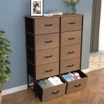 YITAHOME Tall Dresser with 10 Drawers Furniture Storage Drawer Unit Sturdy Steel Frame Wooden Top & Easy Pull Fabric Bins Organizer Tower Chest for Closet Bedroom Entryway NurseryBrown
