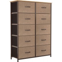 YITAHOME Tall Dresser with 10 Drawers Furniture Storage Drawer Unit Sturdy Steel Frame Wooden Top & Easy Pull Fabric Bins Organizer Tower Chest for Closet Bedroom Entryway NurseryBrown