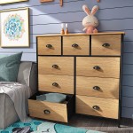 YITAHOME Tall Dresser with 9 Drawer Furniture Storage Tower Organizer Unit for Bedroom Closet Living Room Nursery Sturdy Steel Frame Wooden Front and Top & Easy Pull Fabric Bins Burlywood