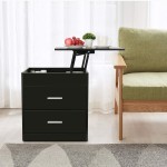 2 in 1 Upgrade Nightstand with Lift Top and End Table Height Adjustable Bedside Table Computer Table Laptop Desk with Hidden Storage Compartment and 2 Drawers Black