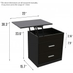 2 in 1 Upgrade Nightstand with Lifting Top and End Table Bedside Desk Height Adjustable Laptop Table with 2 Drawer Storage Cabinet Removable End Table for Bedroom Home Black