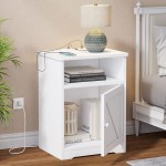 ADORNEVE Nightstand Set of 2 with Charging Station White Night Stands for Bedroom End Table Side Stand Cabinet