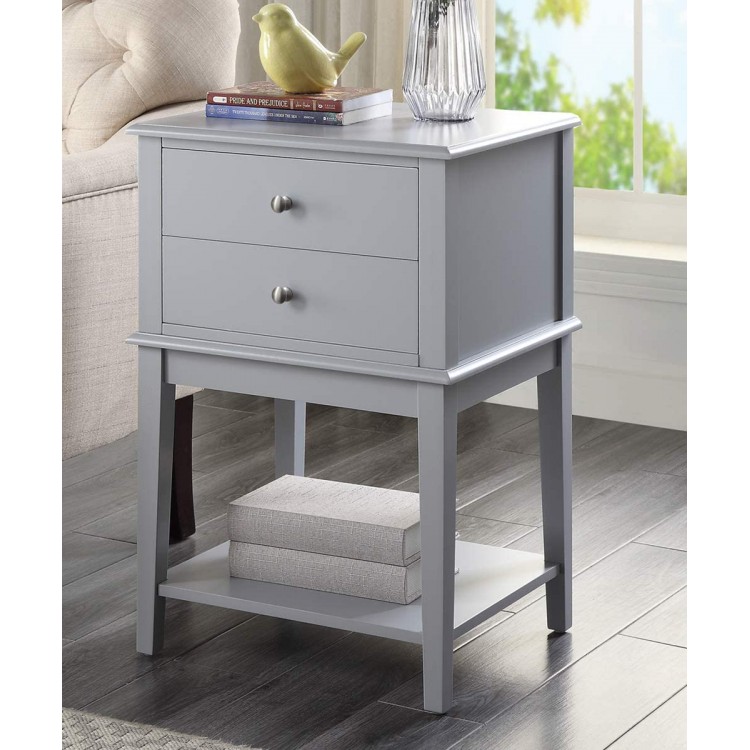 conifferism Grey Nightstand with 2 Drawers for Bedrooms Tall 28" H Wood Modern Big End Table Storage Shelf for Living Room Large Bed Side Table for