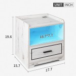 DNBSS Nightstand with Charging Station and LED Lights Modern Design End Side Table with USB Ports Storage Table with Drawers Open Shelves Side Stand Cabinet for Home Office Rustic White 9115