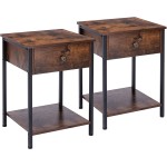 DYHOME Nightstands Set of 2，End Tables，Side Table with Storage Drawer and Storage Board，for Living Room，Bedroom， Easy Assembly，Rustic Brown