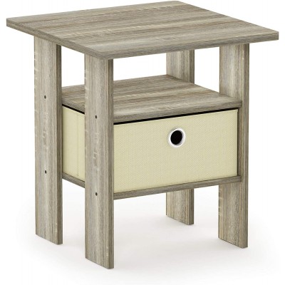 Furinno Andrey End Table Side Table Night Stand Bedside Table with Bin Drawer Sonoma Oak Ivory
