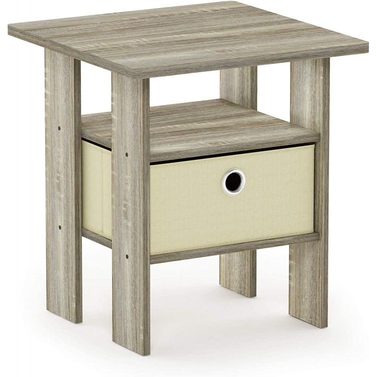 Furinno Andrey End Table Side Table Night Stand Bedside Table with Bin Drawer Sonoma Oak Ivory