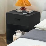 IWELL Nightstand Set of 2 with Drawer 23.6" H SideTable with Open Compartment Bedside Table for Small Space Black